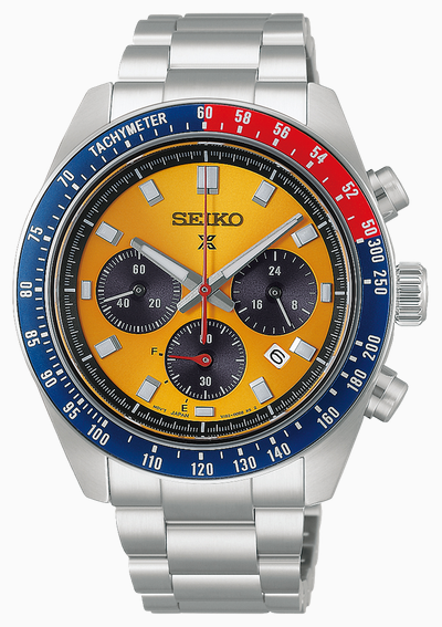 Seiko Prospex Speedtimer “Racing” Solar Chronograph (41.4mm) Yellow Sunray Dial / Stainless Steel Bracelet HBJ004P1