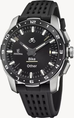 Festina Vernetzte Full-D-Hybrid-Smartwatch (44 mm) mit Digitalanzeige und schwarzem Silikonarmband F23305/8