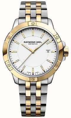 Raymond Weil Mostrador branco tango clássico de quartzo (41 mm) / pulseira em aço inoxidável de dois tons 8160-STP-30041
