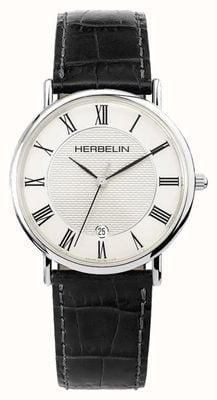 Herbelin Bracelet classique en cuir noir pour homme, cadran blanc 12248AP08