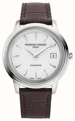 Frederique Constant Classics moneta solarmetre (39 mm) Uhr mit körnigem weißem Zifferblatt / braunem Lederarmband FC-120W3S6