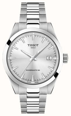 Tissot Gentleman Powermatic 80 (38 mm) met zilveren wijzerplaat en roestvrijstalen armband. T1658071103100