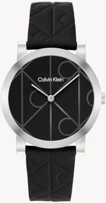 Calvin Klein Monogram Ck (32 mm) czarna tarcza / czarny skórzany pasek 25100128