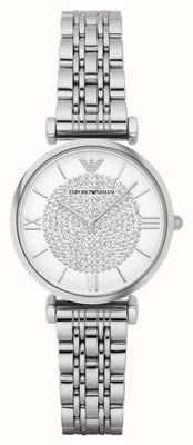 Emporio Armani Dames | wijzerplaat met witte kristallen | roestvrijstalen armband AR1925