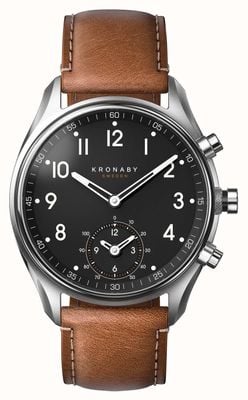 Kronaby Apex hybride smartwatch (43 mm) zwarte wijzerplaat / bruine Italiaanse lederen band S0729/1