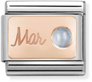 Nomination Classic March Birthstone Aquamarine 9ct Rose Gold & Steel Charm 430508/03