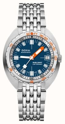 DOXA Sub 200t Caribbean (39 mm) cadran bleu foncé emblématique / bracelet en acier inoxydable grain de riz 804.10.201.10