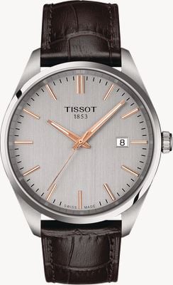 Tissot Pr 100 (40 mm) silbernes Zifferblatt / braunes Lederarmband T1504101603100