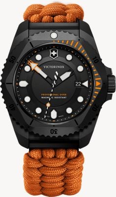 Victorinox Reloj Dive Pro cuarzo (43 mm) esfera negra / correa paracord naranja 242069.1