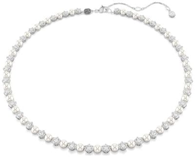 Swarovski Matrix Tennis Necklace White Crystals and Crystal Pearls Rhodium Plated 5689623