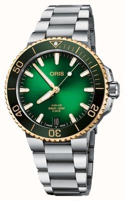 ORIS Aquis Date Bi-Colour Calibre 400 Automatic (41.5mm) Green Dial / Stainless Steel Bracelet 01 400 7769 6357-07 8 22 09PEB