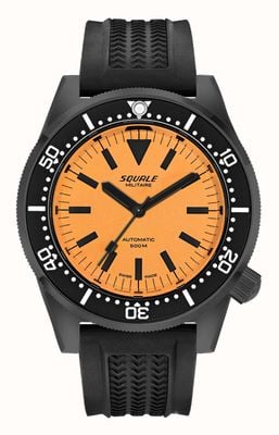 Squale 1521 automático DLC (42 mm) mostrador laranja totalmente luminoso / pulseira de borracha preta 1521DLCFOR.VO