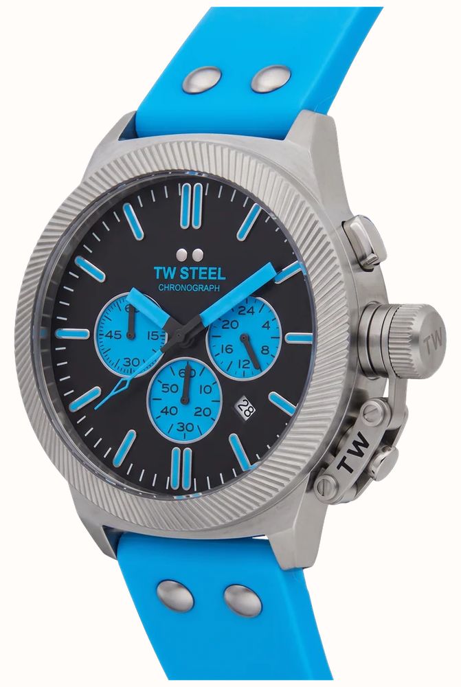 TW Steel Canteen Quartz Chronograph (45mm) Black Dial / Blue Silicone Strap Watch CS131 - vista alternativa 3