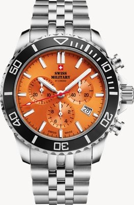 Swiss Military by Chrono 运动计时码表（43毫米）橙色放射状表盘 / 不锈钢手表 SM34103.05