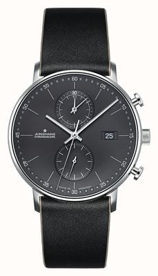 Junghans Bracelet en cuir noir chronoscope forme c pour hommes 41/4876.00