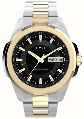 Timex Essex mit Tag- und Datumsanzeige (45 mm), schwarzes Zifferblatt / zweifarbiges Edelstahlarmband TW2Y35300