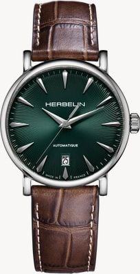 Herbelin Inspiration automático (38 mm), esfera verde guilloché / correa de piel marrón 2047AP16MA