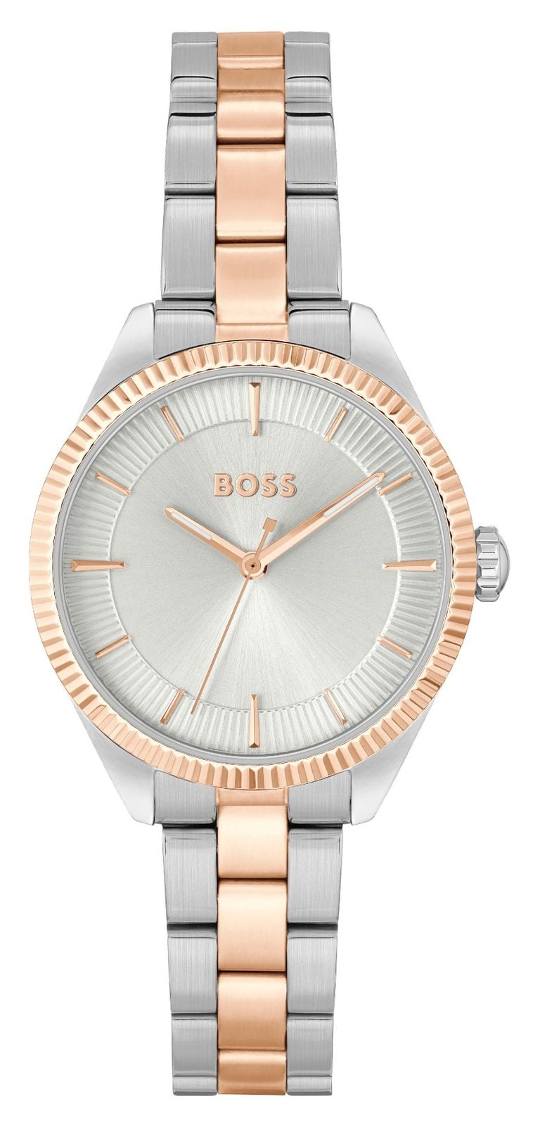 BOSS Cadran argent sauge (32 mm) / bracelet bicolore or rose montre