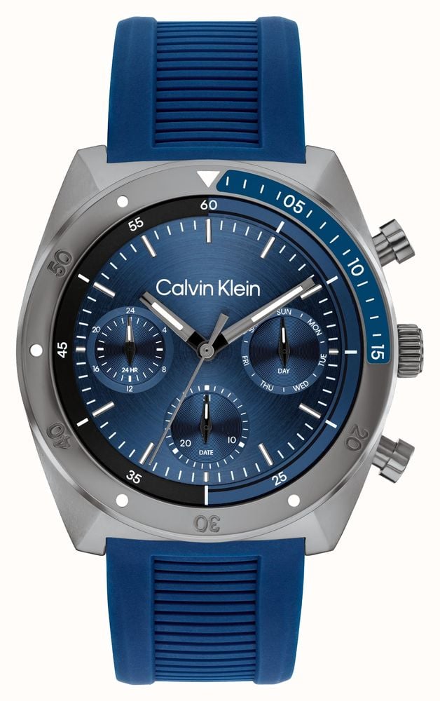 Calvin Klein Men s CK Flex 45mm Blue Dial Blue Silicone Strap 25200468 First Class Watches USA