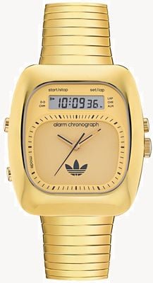 Adidas Retro wave drie alarm chronograaf (37mm) gouden wijzerplaat / gouden PVD uitschuifbare band AOSY25014
