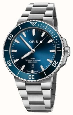 ORIS Aquis datum automatisch (43,5 mm) blauwe wijzerplaat / roestvrijstalen armband 01 733 7789 4135-07 8 23 04PEB