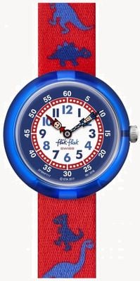 Flik Flak | Dinosauritos | Red Dinosaur Print Fabric Strap |White Dial FBNP117