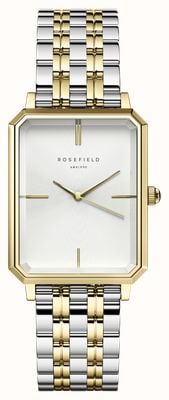 Rosefield Octagon (23 mm) mostrador branco / pulseira de aço inoxidável bicolor OWSSSG-O48