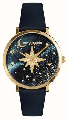Olivia Burton Celestial nova azul mostrador celestial / pulseira de couro azul 24000081