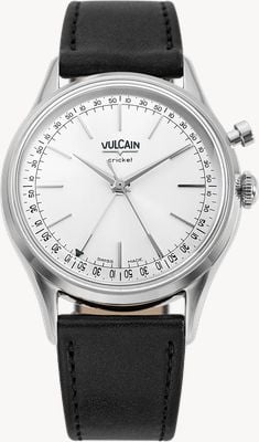 Vulcain Cricket总裁手动上链闹铃机芯限量版(39mm)银色放射状表盘/黑色皮革表带腕表 100273A20.BAN248
