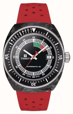 Tissot Sideral s powermatic 80 (41mm) cadran noir / bracelet caoutchouc rouge T1454079705702