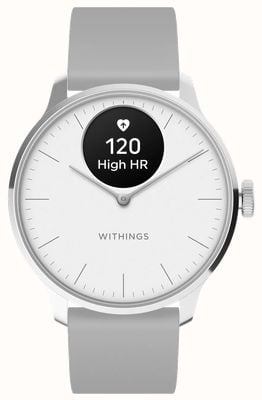 Withings Scanwatch Light – hybrydowy smartwatch (37 mm) z białą tarczą i szarym paskiem sportowym premium HWA11-MODEL 3-ALL-INT