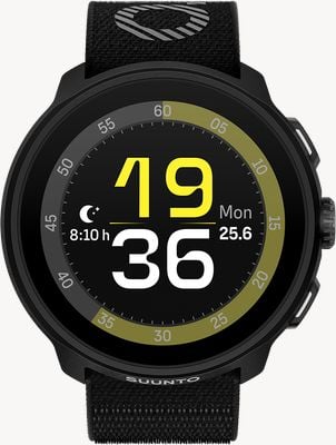 Suunto Run leichte AMOLED-Laufuhr (46 mm) ganz in Schwarz – Textil SS051109000