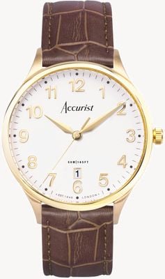 Accurist メンズクラシック（37mm）ホワイトダイヤル/ブラウンレザーストラップ 73001
