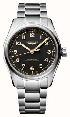 LONGINES Chronomètre automatique Spirit Pilot (39 mm), cadran noir / bracelet en acier inoxydable L38094536