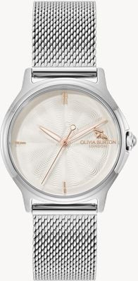 Olivia Burton Esfera color crema con diseño de abeja clásica (29,8 mm) / pulsera de malla de acero inoxidable 24000340