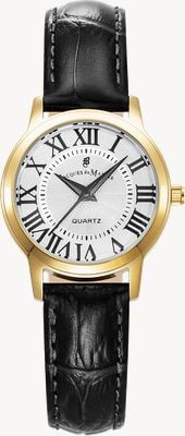 Jacques Du Manoir Genesis Three-Hand Quartz (28mm) Gold Dial / Black Leather Strap JWL04905