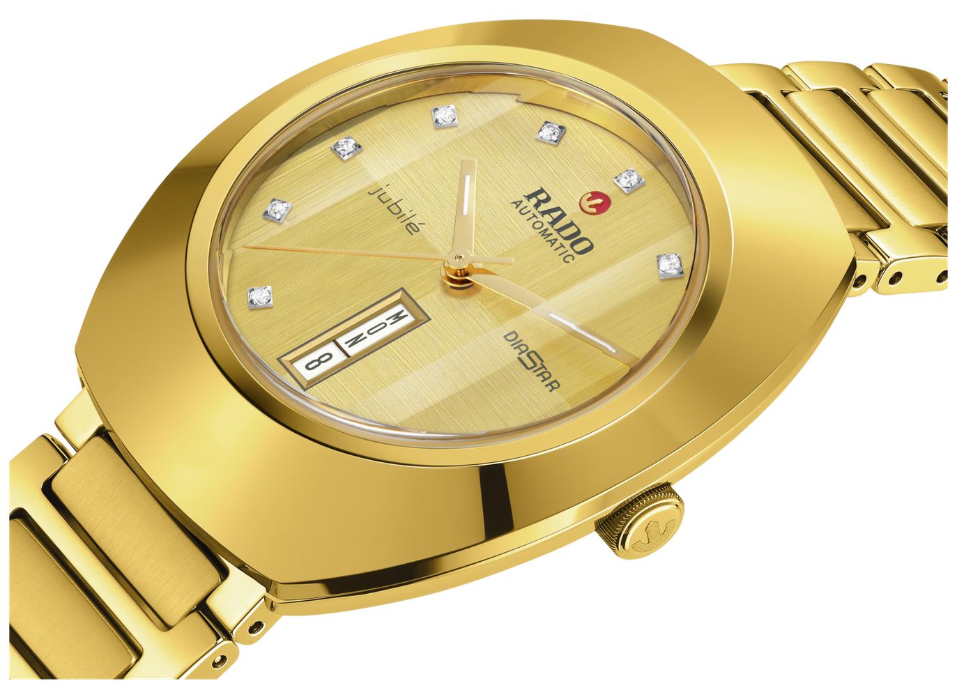 RADO DiaStar Original Diamonds Automatic 38mm Golden Brushed Dial Gold PVD Stainless Steel Bracelet R12161733 James Moore Co. Jewellers of Distinction Since 1997 in Kenilworth Warwickshire