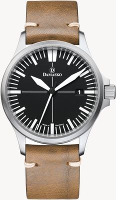 Damasko DK32 三針マニュファクチャー自動巻き（39mm）ブラックダイアル/レザーストラップ ヴィンテージ"bio"ウォッチ DK32 BEIGE LEATHER STRAP