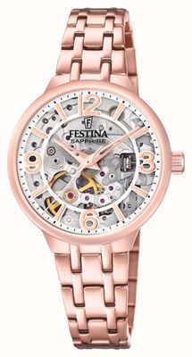 Festina Damen-Automatikuhr mit rosafarbenem Skelett und Armband F20616/1