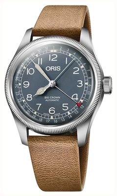 ORIS Automatikwerk mit großer Krone, Zeigerdatum (40 mm), blaues Zifferblatt / braunes Lederarmband 01 754 7785 4065-07 6 20 10
