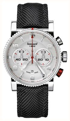 Hanhart Primus racer cronografo automatico (44 mm) quadrante argento / cinturino in tessuto nero - m 741.220-3020
