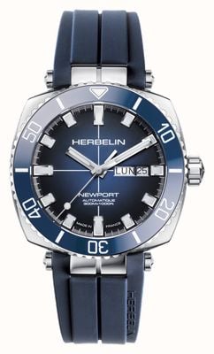 Herbelin 纽波特潜水员自动（42 毫米）蓝色表盘/蓝色橡胶表带 1774/BL15CB