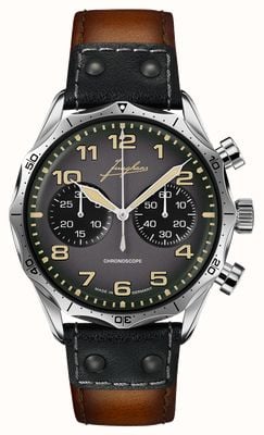 Junghans Pilot Chronoscope (43.3mm) Dark Grey Dial / Black and Brown Leather Strap 27/3493.00