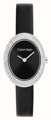 Calvin Klein Twisted Bezel (24mm) Black Dial / Black Leather Strap 25100145