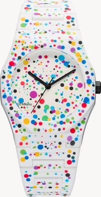 D1 Milano Cadran blanc mat à pois Polycarbon dot 02 (37 mm) / Bracelet en polycarbonate blanc à pois PCBU12