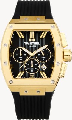 TW Steel Tonneau Quarz-Chronograph (42mm) schwarzes Zifferblatt / schwarzes Kautschukarmband Uhr TO2