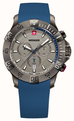 Wenger Seaforce Quarz-Chronograph (43 mm), graues Zifferblatt / blaues Silikonarmband 01.0643.126