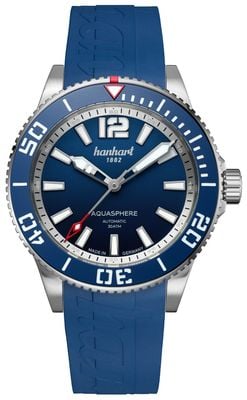 Hanhart Aquasphere Ocean Fade オートマティック (42mm) ブルーグラデーション文字盤 / ブルーラバーストラップ - メンズウォッチ 772.271-1320
