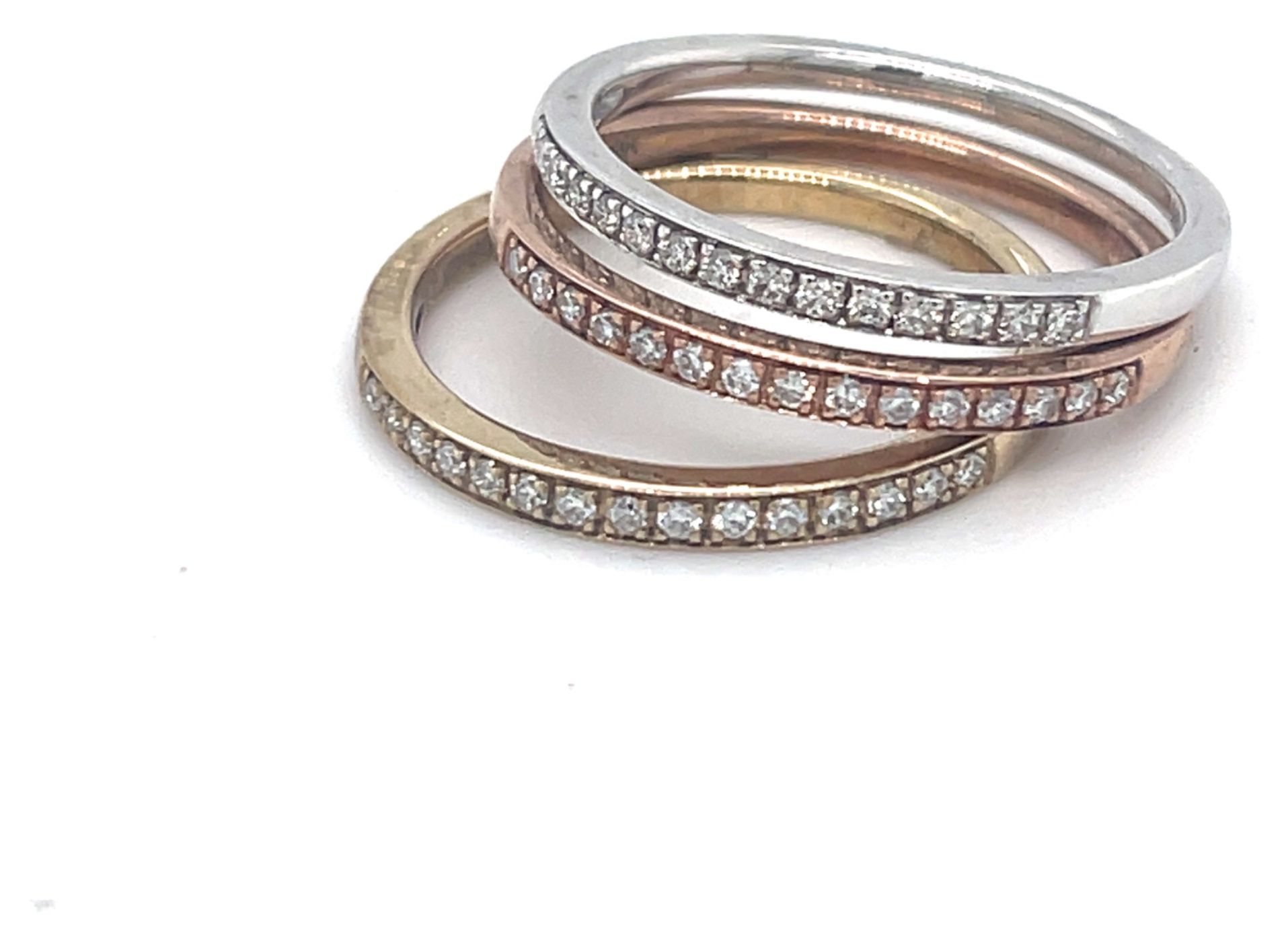 James Moore 9ct White,Rose and Yellow gold Diamond band Ring Jewellery-image-49774