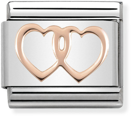 Nomination Classic SYMBOLS Stainless Steel And Gold 9ct Double Hearts Charm 430104/08